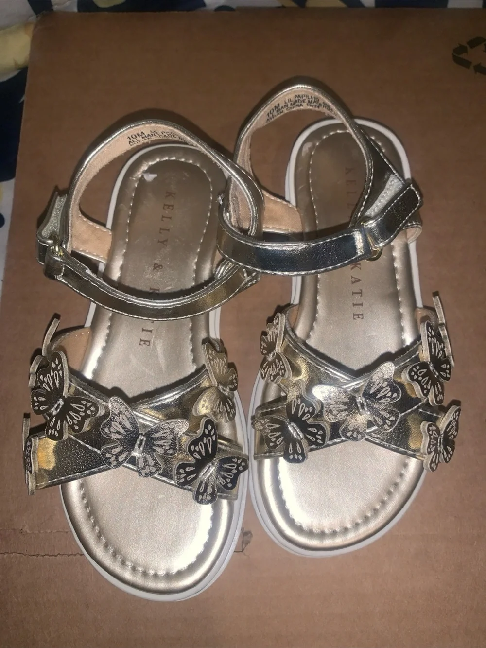 Kelly & Katie Metallic Gold Butterfly Strap Sandals for Girls